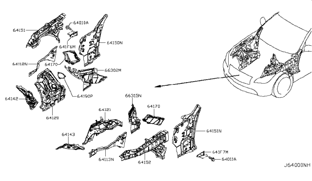 2013 Infiniti M37 Hood Ledge & Fitting Diagram 1