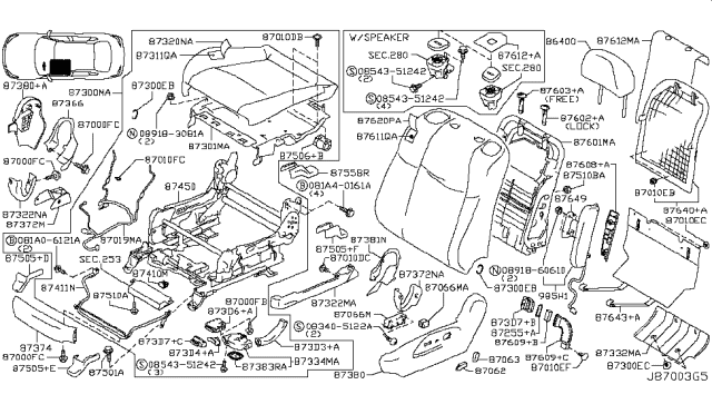 2016 Infiniti Q70 Duct-Seat Back Diagram for 87609-1MA6A