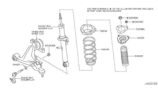 2012 Infiniti M37 Front Spring Diagram for 54010-1MA0C