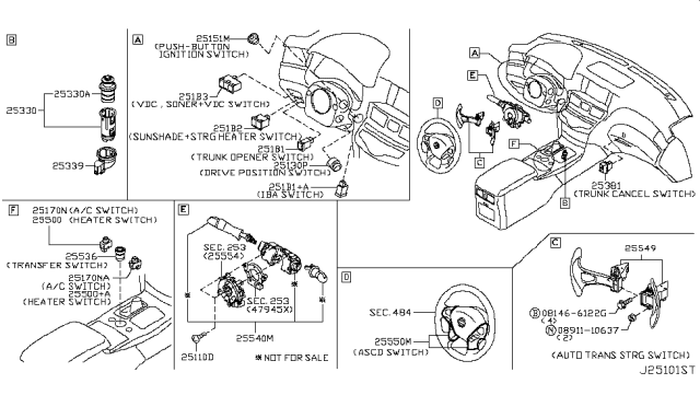 2011 Infiniti M56 Switch Unit-Ign Diagram for 25151-1MG9A