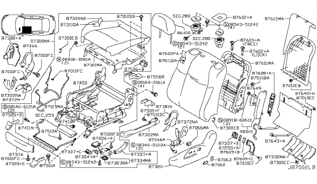2011 Infiniti M56 Front Seat Slide Switch, Left Diagram for 87067-1MA0B