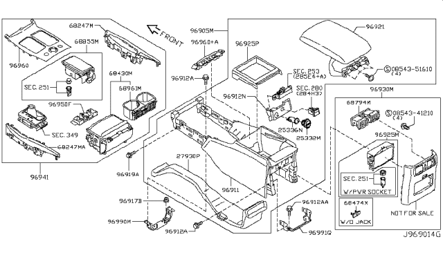 2016 Infiniti Q70 Cup Holder Insert Diagram for 68961-1MA0A