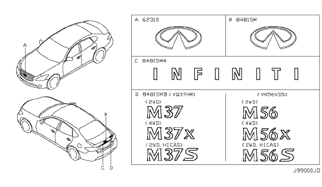 2012 Infiniti M37 Emblem & Name Label Diagram 1