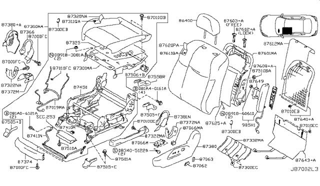 2012 Infiniti M56 Heater Unit-Front Seat Cushion Diagram for 87335-1MA0A