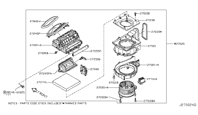 2018 Infiniti Q70L Air Conditioner Air Filter Kit Diagram for 27277-1ME0C