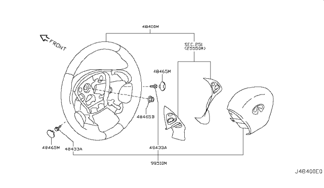 2011 Infiniti M37 Steering Wheel Assembly Without Pad Diagram for 48430-1MA0A
