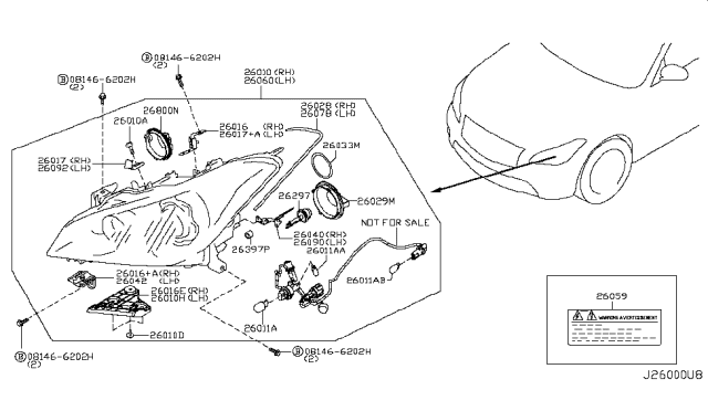 2012 Infiniti M56 Bracket Assembly-Head Lamp Mounting Diagram for 26042-1MA0A