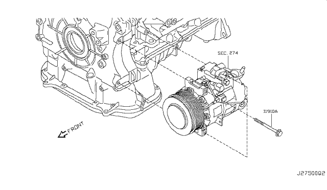 2013 Infiniti M37 Compressor Mounting & Fitting Diagram 2