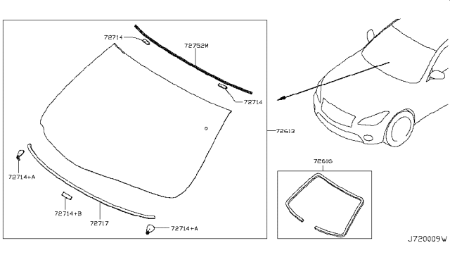 2011 Infiniti M37 Windshield Glass Diagram for G2700-1MA0C