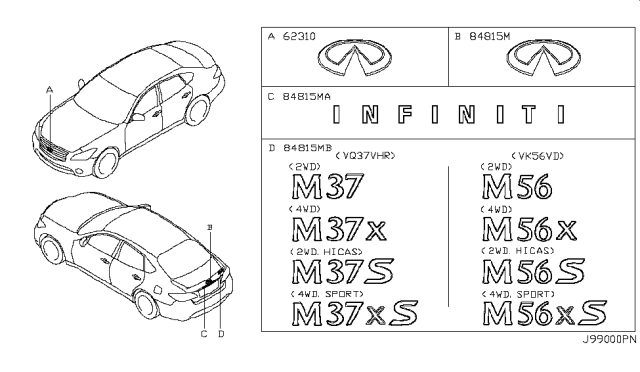 2013 Infiniti M37 Emblem & Name Label Diagram 2