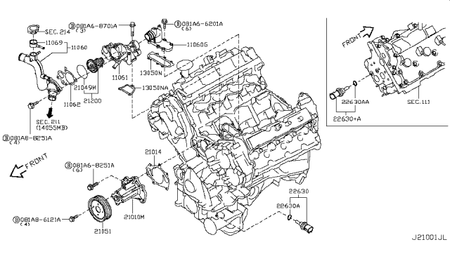 2019 Infiniti Q70L Gasket-Water Outlet Diagram for 11062-1CA1A
