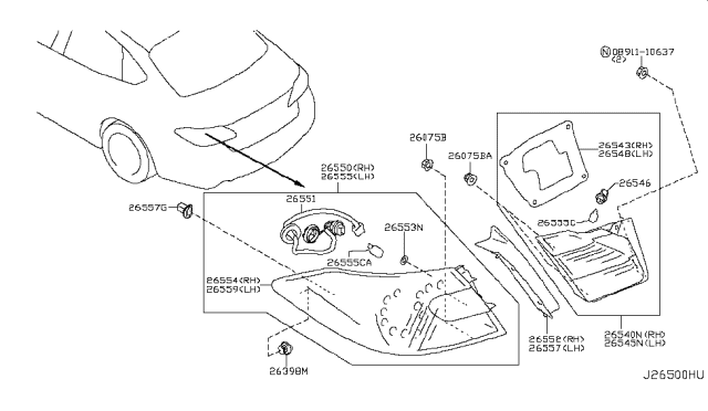 2012 Infiniti M37 Lamp Assembly-Rear Combination LH Diagram for 26555-1MA0A