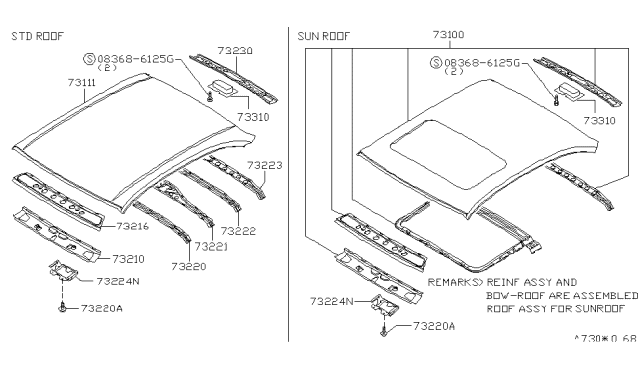 1997 Infiniti I30 Roof Panel & Fitting Diagram