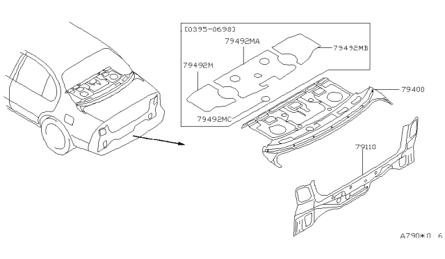 1999 Infiniti I30 Insulator-Parcel Shelf Diagram for 79494-40U00