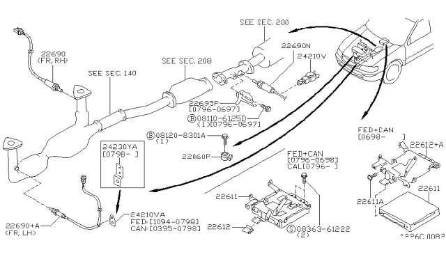 1996 Infiniti I30 Engine Control Module Diagram for 23710-54U13