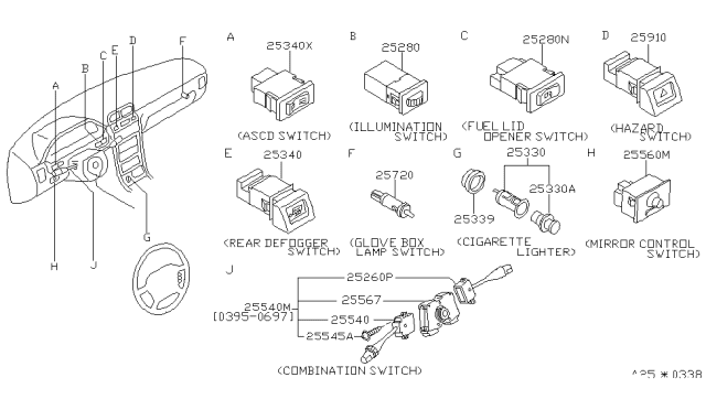 1998 Infiniti I30 Switch Assy-Combination Diagram for 25560-4L800