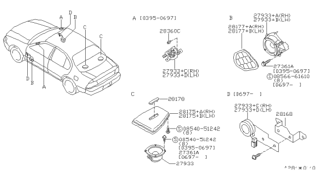 1998 Infiniti I30 Bracket-Front Speaker Diagram for 28166-0L700