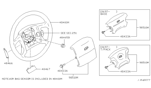 1997 Infiniti I30 Steering Wheel Assembly Without Pad Diagram for 48430-4L803