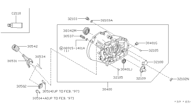 1998 Infiniti I30 Pin-Ball,Withdrawal Lever Diagram for 30537-0H601