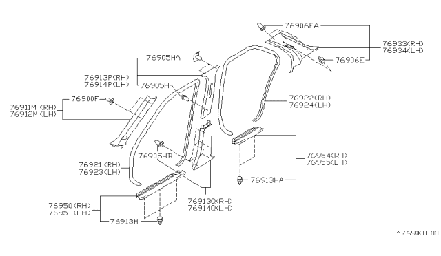 1998 Infiniti I30 Finisher-Rear Pillar,LH Diagram for 76935-2L903
