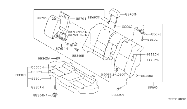 1997 Infiniti I30 Rear Seat Armrest Assembly Diagram for 88700-49U10