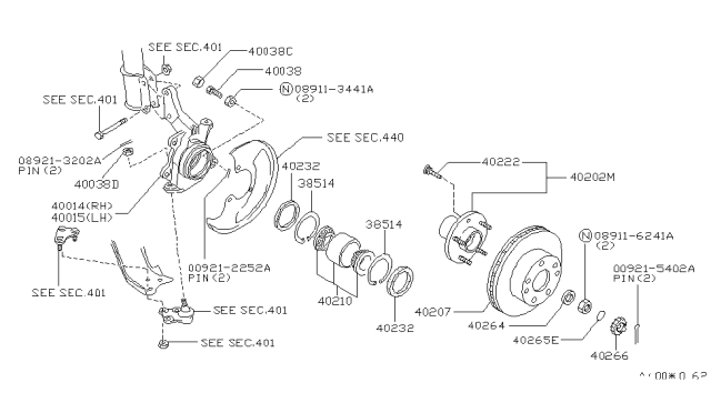 1996 Infiniti I30 Road Wheel Hub Assembly, Front Diagram for 40202-31U00