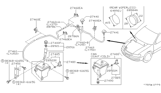 1998 Infiniti I30 Windshield Washer Nozzle Assembly, Left Diagram for 28931-40U00