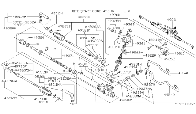 1997 Infiniti I30 Power Steering Rack Assembly Diagram for 49271-40U10