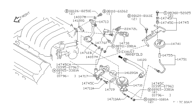 1997 Infiniti I30 EGR Tube Gasket Diagram for 14722-38U02