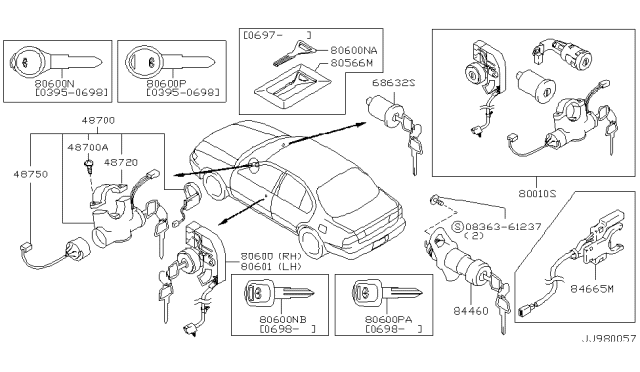 1996 Infiniti I30 Key Set & Blank Key Diagram