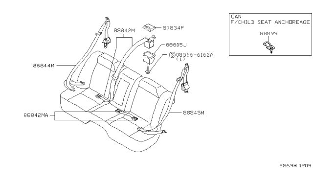 1998 Infiniti I30 Belt Assy-Rear Seat Buckle Diagram for 88843-3L003
