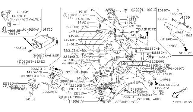 1997 Infiniti I30 Sensor-Boost Diagram for 22365-54U15