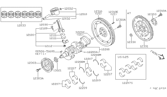 1997 Infiniti I30 Piston,Crankshaft & Flywheel Diagram