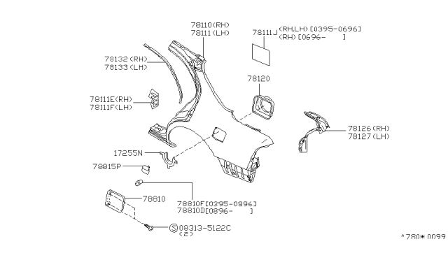 1997 Infiniti I30 Drip-Rear Fender,RH Diagram for 78132-40U00