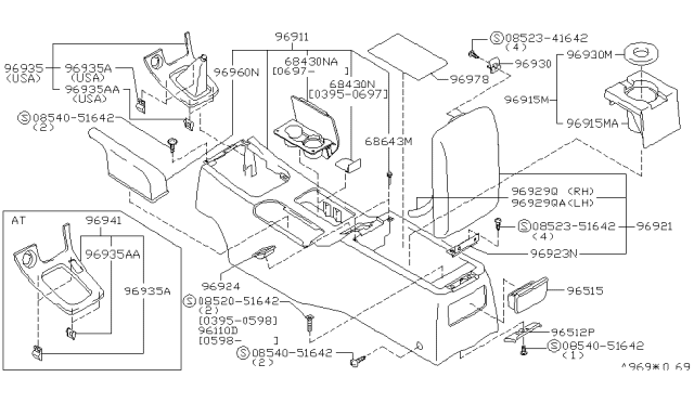 1997 Infiniti I30 Console Box Lid Diagram for 96920-42U12