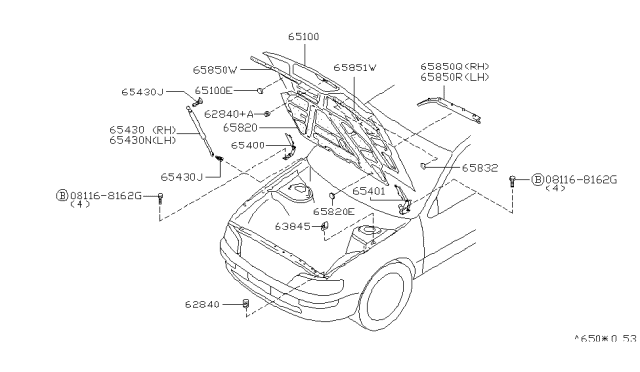 1999 Infiniti I30 Bumper-Hood,Side Diagram for 65158-0P000