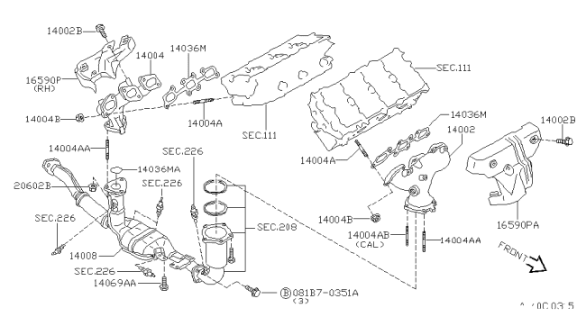 1999 Infiniti I30 Cover-Exhaust Manifold Diagram for 16590-31U00