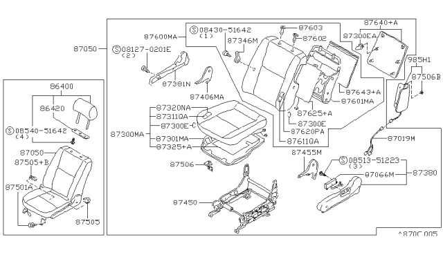 1997 Infiniti I30 Pad-Front Seat Back Diagram for 87661-2L020