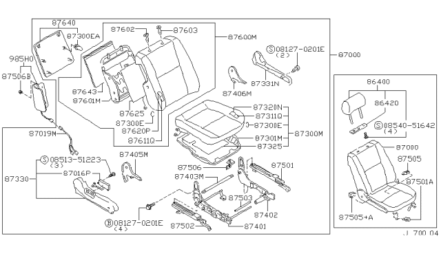 1998 Infiniti I30 Front Seat Switch Assembly, Right Diagram for 87016-49U10