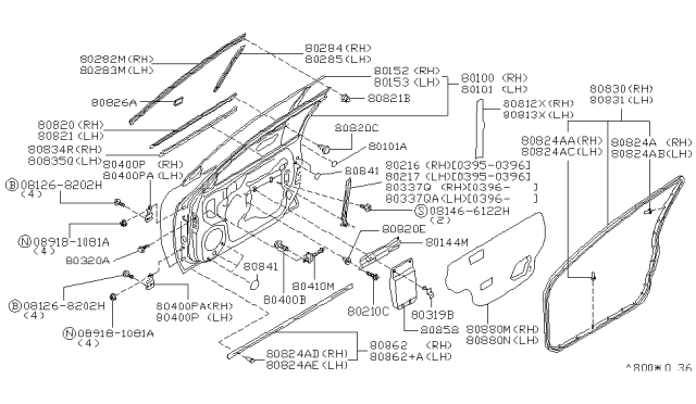 1996 Infiniti I30 WEATHERSTRIP Front Door RH Diagram for 80830-40U01