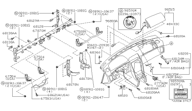 1998 Infiniti I30 Panel & Pad Assy-Instrument Diagram for 68200-53U00