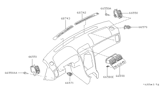 1996 Infiniti I30 Grille-Side Defroster,LH Diagram for 68741-40U02