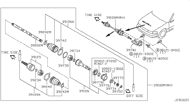 1999 Infiniti I30 Joint Assembly Outer Diagram for 39771-2Y001