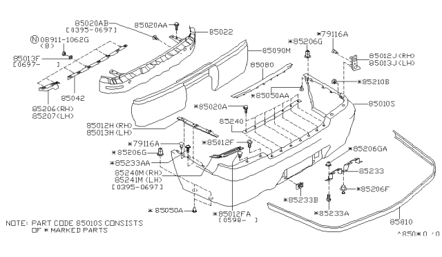 1998 Infiniti I30 Bracket-Rear Bumper,Center Diagram for 85046-42U10