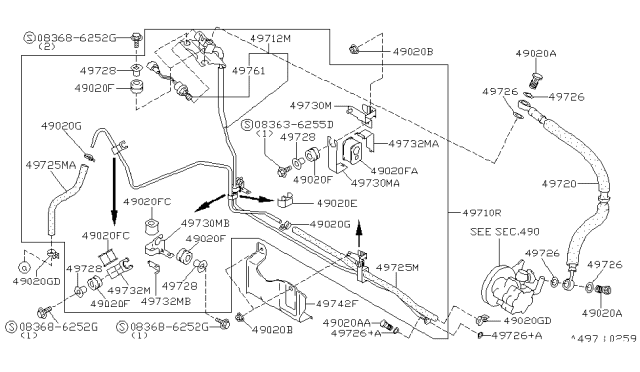 1998 Infiniti I30 Power Steering Pressure Hose Assembly Diagram for 49720-40U15