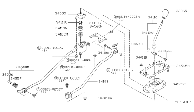 1997 Infiniti I30 Knob-Control Lever Diagram for 32865-53U07