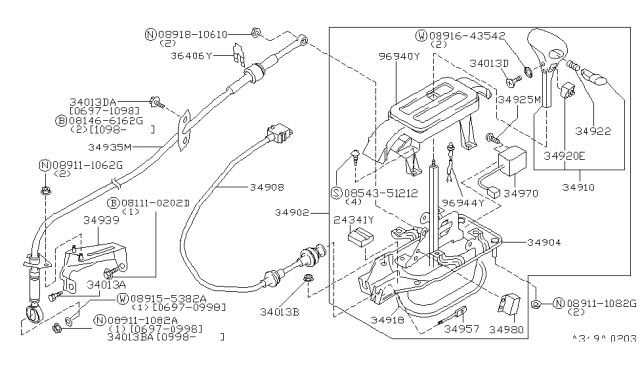 1999 Infiniti I30 Transmission Control Device Assembly Diagram for 34901-2L902