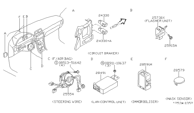 1998 Infiniti I30 Control Assembly Diagram for 28491-2L900