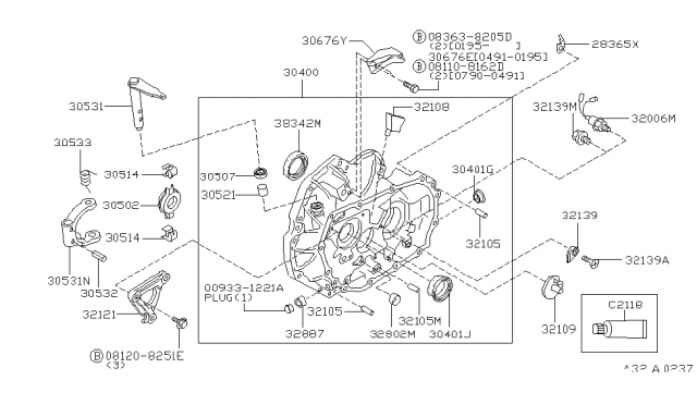 1993 Infiniti G20 Lever-Withdrawal,Clutch Diagram for 30520-59Y10