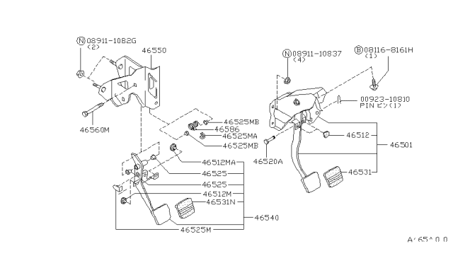 1991 Infiniti G20 Bracket Assy-Clutch Pedal Diagram for 46550-62J00